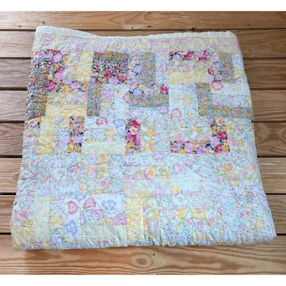 Vintage Handmade patchwork quilt Size 84x84 Multicolor R9